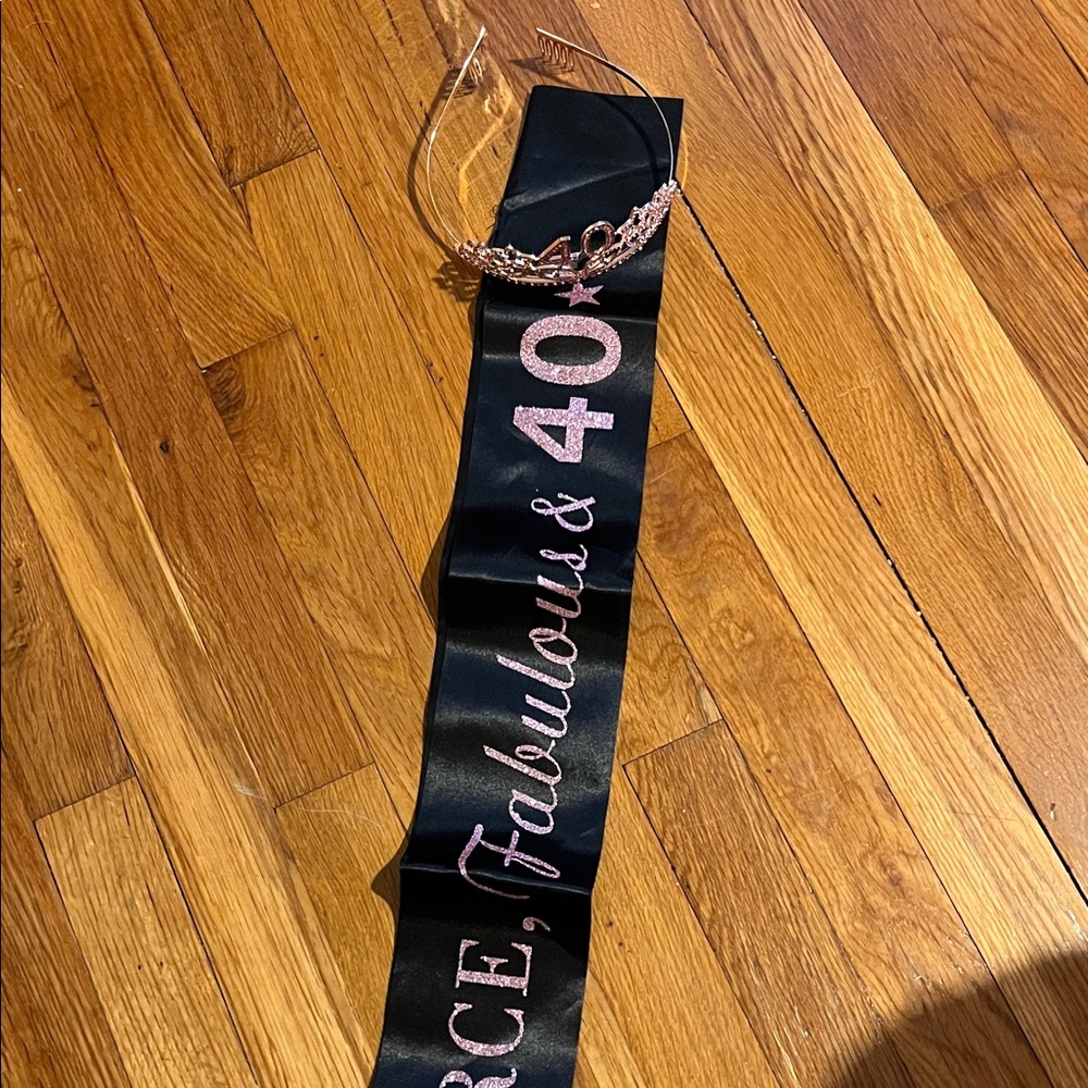 40th Birthday Rose Gold Tiara and Black Sash Set